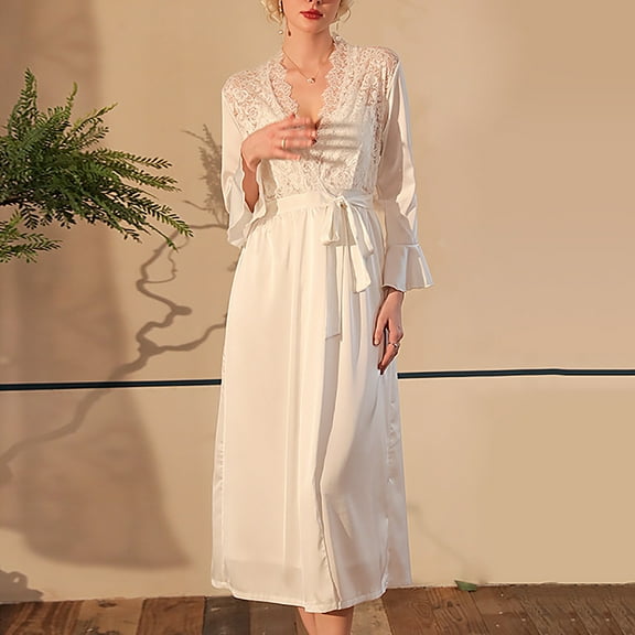 Horkkom Satin Robe for Women Lace V Neck Silk Robes Wedding Party Bridesmaid Bathrobe Robes, Gifts for Women