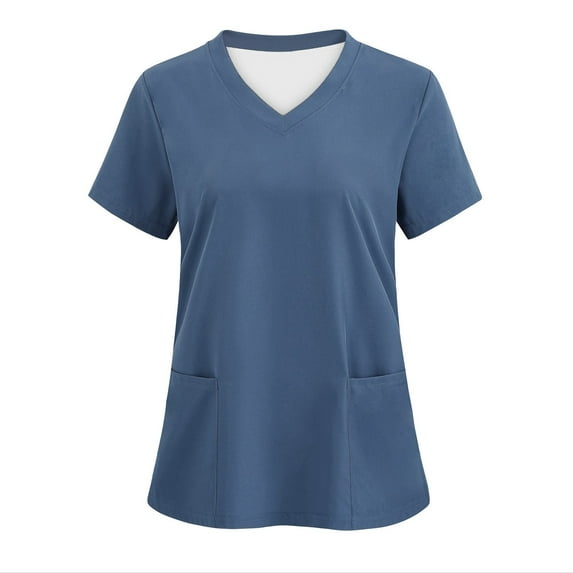 Horkkom Scrub Tops Women V Neck Short Sleeve Nurse Scrubs Solid Color Uniform T-shirt with Pockets, Gifts for Women