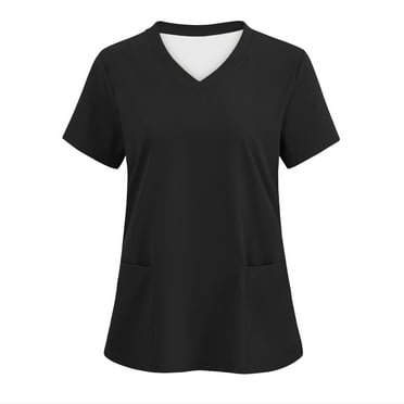 Summer Savings! Horkkom Scrub Tops Women V Neck Short Sleeve Nurse Scrubs Solid Color Uniform T-shirt with Pockets, Gifts for Women