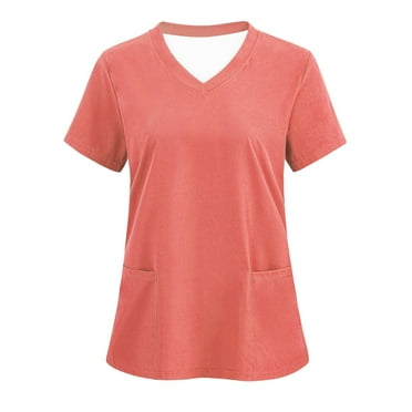 Summer Savings! Horkkom Scrub Tops Women V Neck Short Sleeve Nurse Scrubs Solid Color Uniform T-shirt with Pockets, Gifts for Women