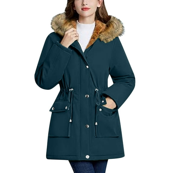 Horkkom Winter Jackets for Women Thicken Hooded Zip Coats Warm Snow Solid Color Jacket with Pockets, Gifts for Women