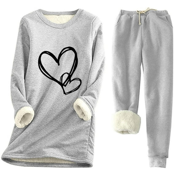 Horkkom Women's Winter Warm Pajamas Sets Fleece Lined Tops Fuzzy Jogger Pants PJs 2 Piece Outfits, Gifts for Women