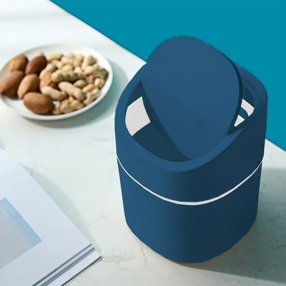 JOGZMZ 0.8 Gallon/ 3 L Trash Can Desktop Wastebasket Mini Flip Top Sanitary Bin Peel Melon Shells Rubbish Sundries Bin Car Trash Can Blue