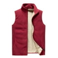 thumbnail image 1 of Holiday Savings SMihono Oversized Fleece Plush Vest Hoodless Casual Outwear Coats for Men's Fallow Full-Zip Stand Collar Sleeveless Jacket Have Pockets Solid Color Gilet Red 18, 1 of 3