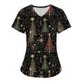thumbnail image 1 of Titcea Christmas Scrub Tops Women Christmas Tree Printed Short Sleeved V Neck Nursing Uniforms with Pockets Lightweight Comfort Scrub Shirts, 1 of 3