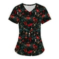 thumbnail image 1 of Titcea Christmas Scrub Tops Women Xmas Printed Short Sleeved V Neck Scrub Tops with Pockets Lightweight Stretchy Working Uniform, 1 of 1