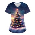 thumbnail image 1 of Titcea Christmas Scrub Tops Women Xmas Tree Print Short Sleeve V Neck Working Uniforms with Pockets Lightweight Comfort Scrub Tops, 1 of 2