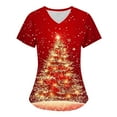 thumbnail image 1 of Holiday Savings! Titcea Christmas Scrub Tops Women Xmas Tree Print Short Sleeve V Neck Working Uniforms with Pockets Lightweight Comfort Scrub Tops, 1 of 1