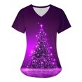 thumbnail image 1 of Holiday Savings! Titcea Christmas Scrub Tops Women Xmas Tree Print Short Sleeve V Neck Working Uniforms with Pockets Lightweight Comfort Scrub Tops, 1 of 1