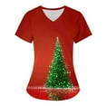 thumbnail image 1 of Titcea Christmas Scrub Tops Women Xmas Tree Print Short Sleeve V Neck Working Uniforms with Pockets Lightweight Comfort Scrub Tops, 1 of 2