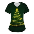 thumbnail image 1 of Titcea Christmas Scrub Tops Women Xmas Tree Print Short Sleeve V Neck Working Uniforms with Pockets Lightweight Comfort Scrub Tops, 1 of 2