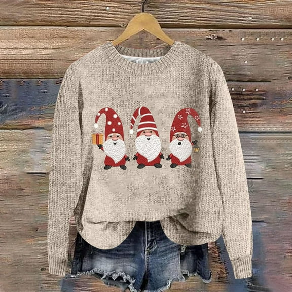 Titcea Christmas Sweatshirts for Women Long Sleeve Crew Neck Cute Christmas Santa Print Shirts Loose Comfort Casual Tops, Gifts for Her
