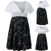 Holiday Savings Winter AKAFMK Maternity Dresses,Summer Pregnant Patchwork Short Sleeve Breastfeeding Women Dress
