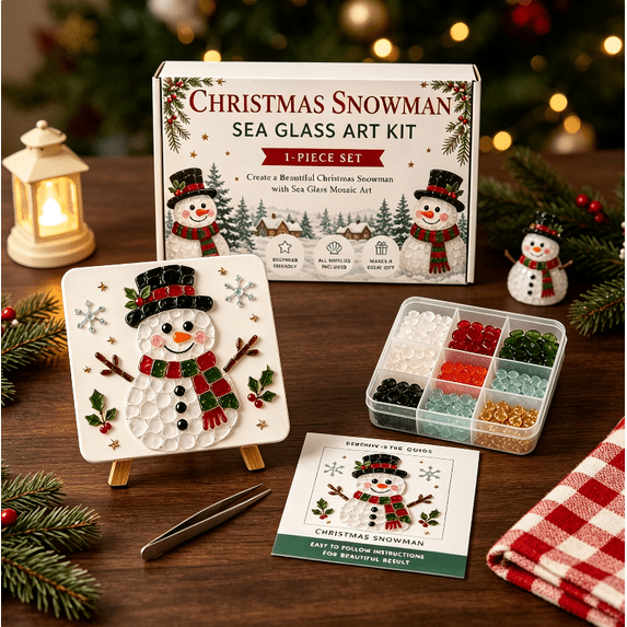 Holiday Sea Glass Art Kit, Christmas DIY Mosaic Craft Set, Easy Creative Arts Kit for Adults Kids Beginners and Gift Giving