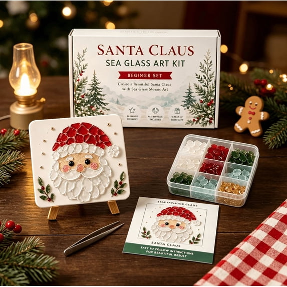 Holiday Sea Glass Art Kit, Christmas DIY Mosaic Craft Set, Easy Creative Arts Kit for Adults Kids Beginners and Gift Giving