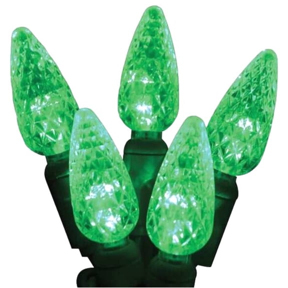 Holiday Season 50 Count Faceted Green C-6 LED String Lights Set