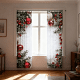 thumbnail image 1 of Holiday Season Classic Art 2d Flat Printed Curtains, 2 Pieces Festive 2D Print with Snowflakes & Pine Branches, Christmas Ball Holiday Printed Curtain for Easy Hanging, 1 of 9