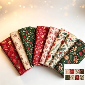 Holiday Season Cotton Fabric Bundle with Classic Christmas Patterns, Pre Cut Fabric Squares for Embroidery and DIY Craft Creation (Fabric B)