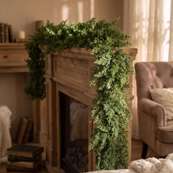 Holiday Season Home Garland, Artificial Ivy Maple Leaf Vine Garland 78.74 Inch Long, Green Foliage with Buds for Mantel Fireplace, Table Runner, Wall Door Decor
