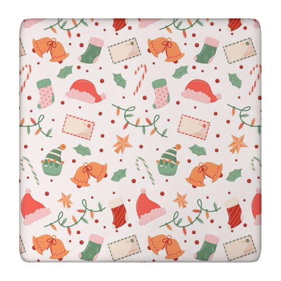 Holiday Season Stretch Tablecloth in Vibrant Christmas Print, 36x36 Inch Square, Fabric Lies Flat Without Wrinkles, Suitable for Dining Table and Buffet Setup