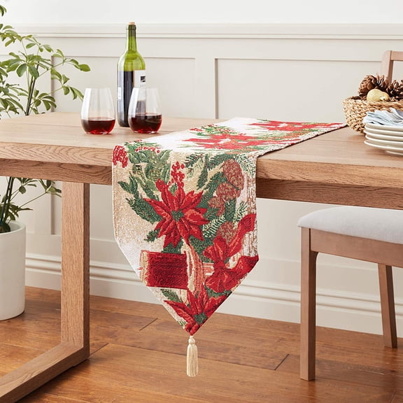 Violet Linen Christmas Candles Tapestry Table Runner, Candles, 13" x 70"