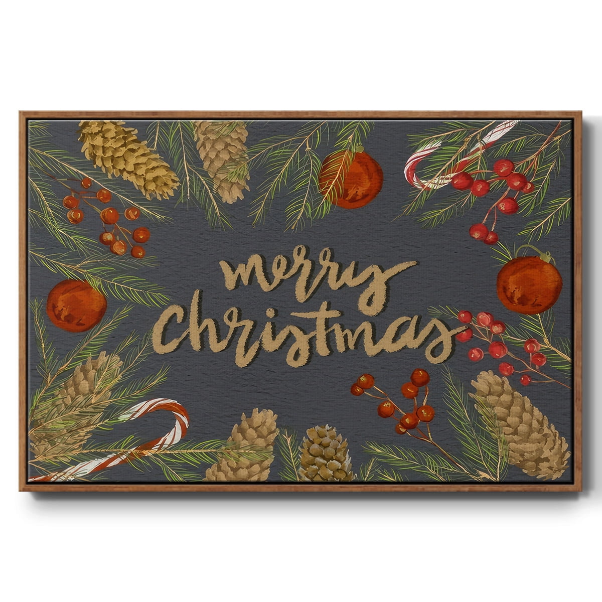 Holiday Sentiment I - Framed Gallery Wrapped Holiday Canvas - 17 x 25 - Rosewood Frame