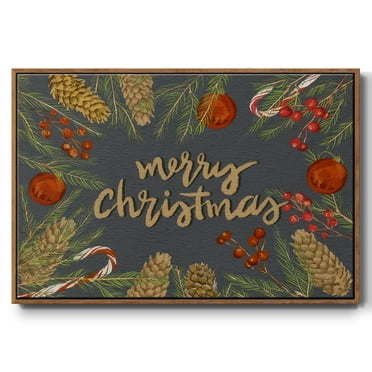 Holiday Sentiment I - Framed Gallery Wrapped Holiday Canvas - 17 x 25 - Rosewood Frame