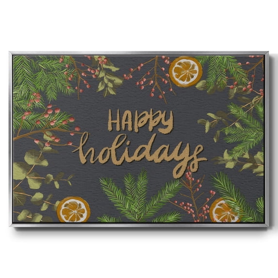 Holiday Sentiment II - Framed Gallery Wrapped Holiday Canvas - 25 x 37 - Silver Frame