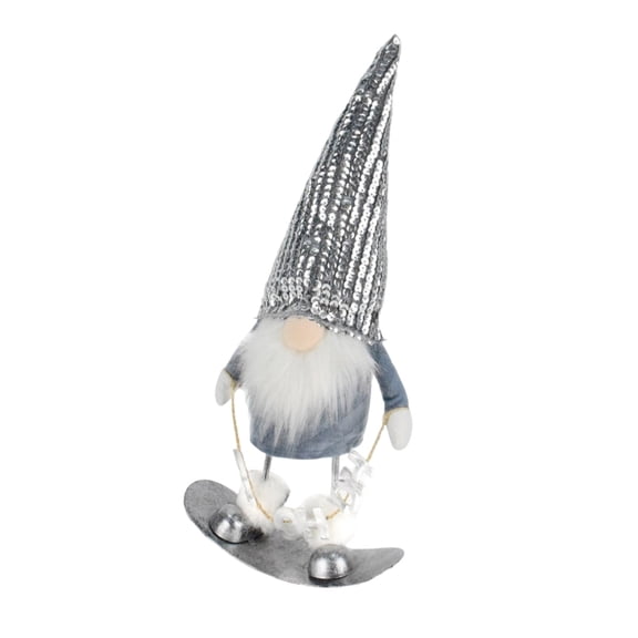 Holiday Sequined Skiing Gnomes Ornament Plush Figure for Winter Tabletop Decors
