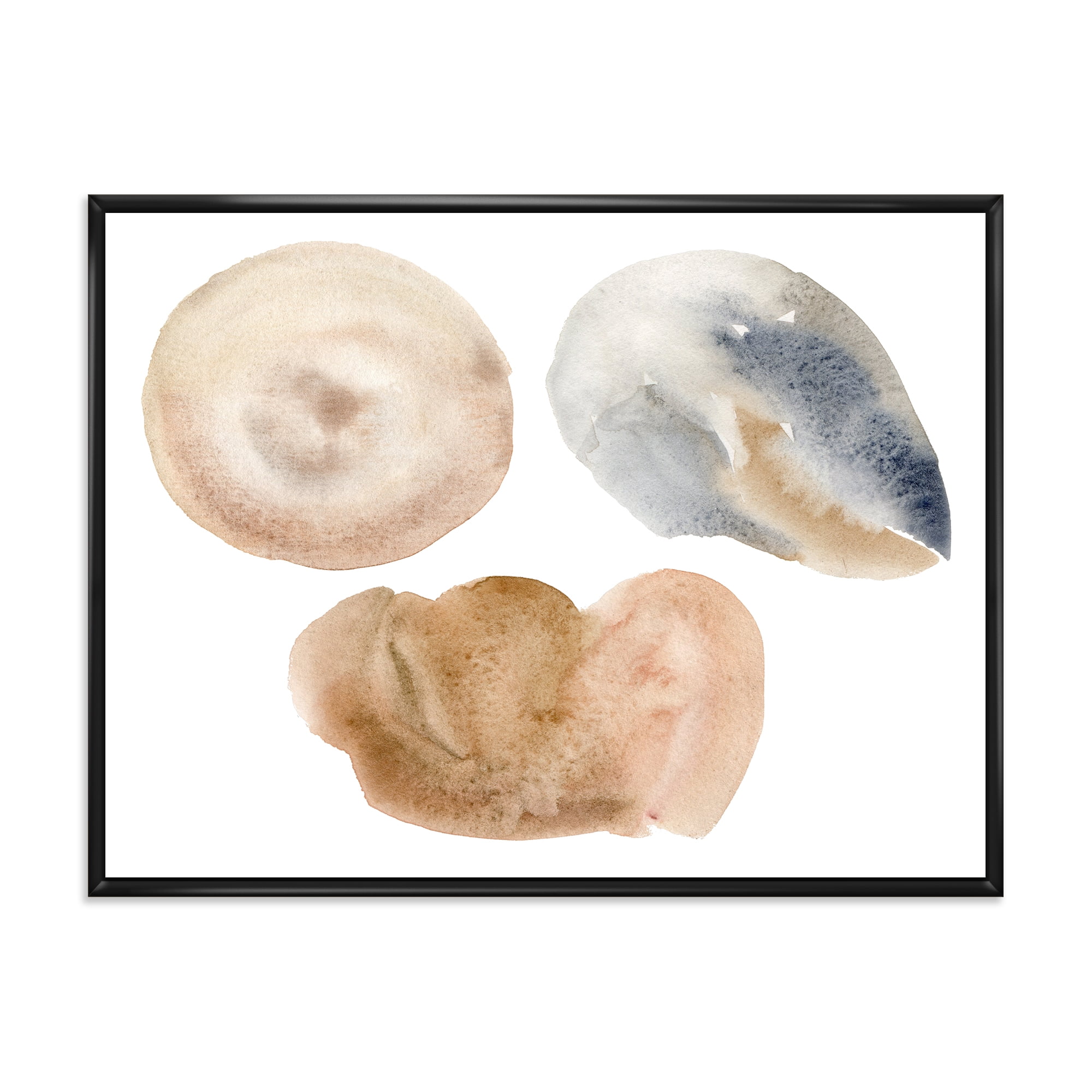 Holiday Set With Abstract Beige and Blue Circle Spot 32 in x 16 in Framed Painting Canvas Art Print, by Designart