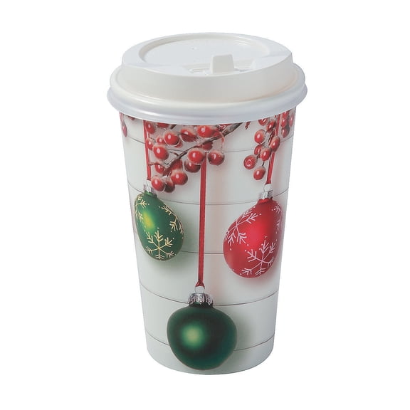 Holiday Shiplap Insulated Coffee Cups - Party Supplies - 12 Pieces