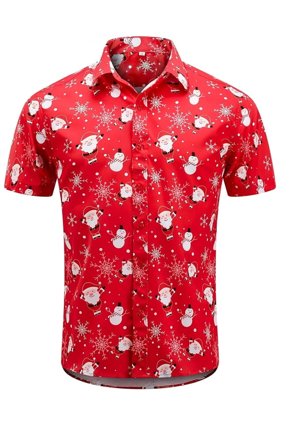 Holiday Shirt Christmas Dress Shirt for Men's Santa Claus Party Printed Casual Button Down