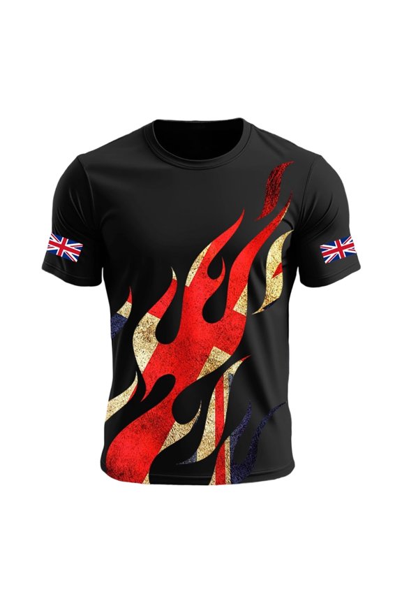 Holiday Shirt for Men British Patriotic Jack Print Short Sleeve Blend Rugby Shirt for Men,Black,2XL