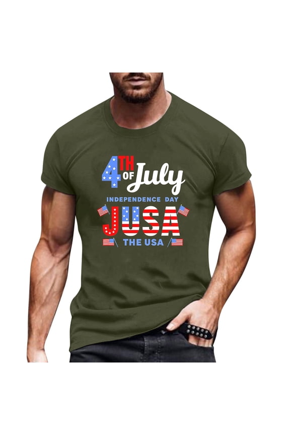 Holiday Shirt for Men Fashion July Print Comfort Breathable Beach Vacation Essentials,Army Green,XL