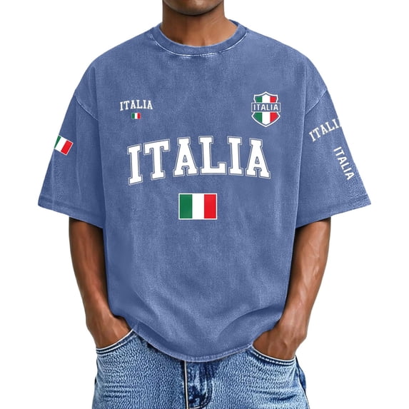 Holiday Shirt for Men Italian Washed Print Graphic Design Comfort Fashion Summer Shirt for Men,Navy,XL
