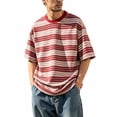 thumbnail image 1 of Holiday Shirt for Men Lightweight Striped Crew Neck Short Sleeve In A Sporty Style Mens Summer Tops,Red,S, 1 of 4