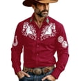 thumbnail image 1 of Holiday Shirt for Men Long Sleeve Denim Western Style Button Comfort Modern Beach Clothes for Men,Red,4XL, 1 of 4