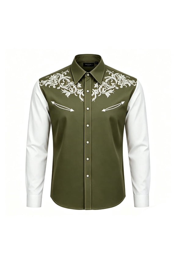 Holiday Shirt for Men Long Sleeve Embroidered Button Down Pockets Summer Clothes for Men,Army Green,S