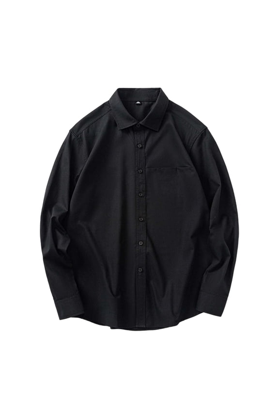 Holiday Shirt for Men Long Sleeve Solid Relaxed Fit Button Down Outer Mens Performance Polos,Black,M