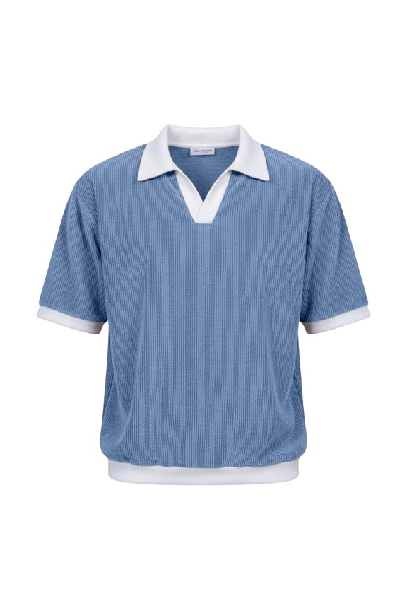 Holiday Shirt for Men Short Sleeve Contrasting V Neck Corduroy Short Sleeve Compression Shirt Men,Dark Blue,3XL