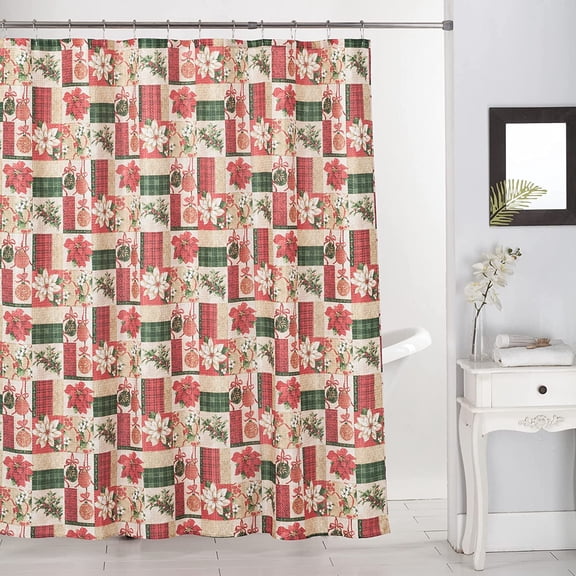 Holiday Shower Curtain Dobby Printed Christmas Design Bathroom Decor 70" x 70" - Christmas Gift
