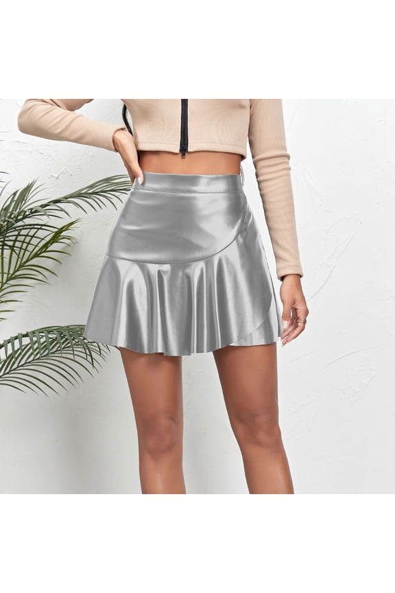 Holiday Skirts for Women High Waist Ruffled Irregular Skirt Sequin Mini Skirt Party Carnival Elastic Waist Dance Dress