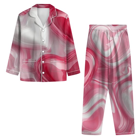 Holiday Sleep Set for Women - Long Sleeve Button Down Heart Print Pajama & Lounge Outfit Light pink XXL