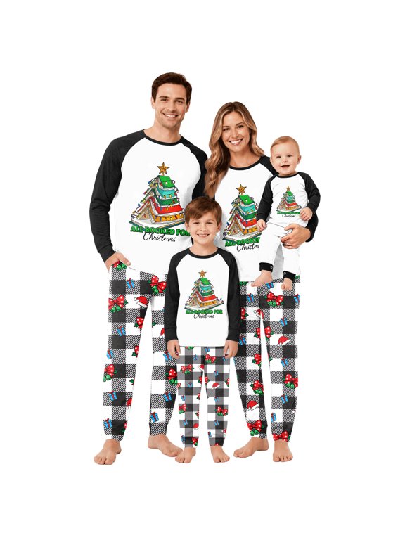 Holiday Sleepwear Nordic Gnome Matching Family Pajamas, Christmas Tomte Graphic with Checkered Bottom, Long Sleeve Crew Neck Raglan Top and Pants Set, Comfortable Loungewear for Festive