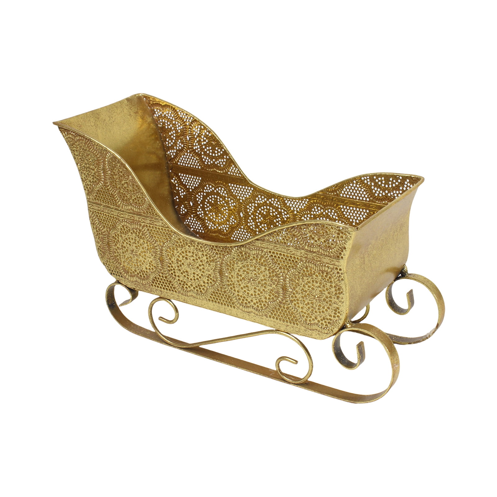 Holiday Sleigh Sculpture Iron Craft Candy Container Sleigh Basket Ornament For Seasonal Mantels Display Christmas Accent