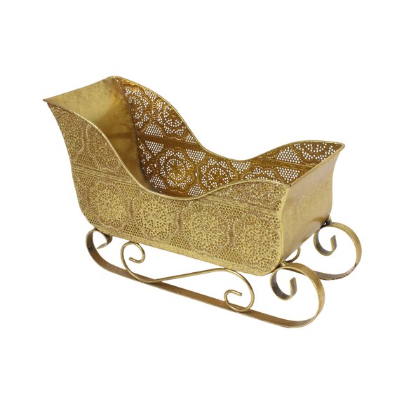 Holiday Sleigh Sculpture Iron Craft Candy Container Sleigh Basket Ornament For Seasonal Mantels Display Christmas Accent