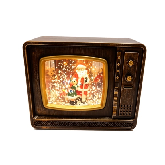 Holiday Snow Globe Retro TV Christmas Lighted Decor with Falling Snow, Tabletop Ornament for Holiday Home and Christmas Party Display
