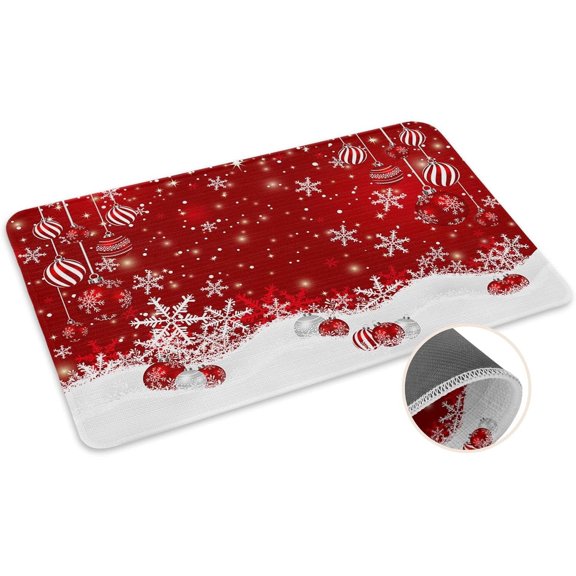 Holiday Snowflake Welcome Doormat Non-Slip Absorbent Sparkle Design 16 x 24 Inch Red and White