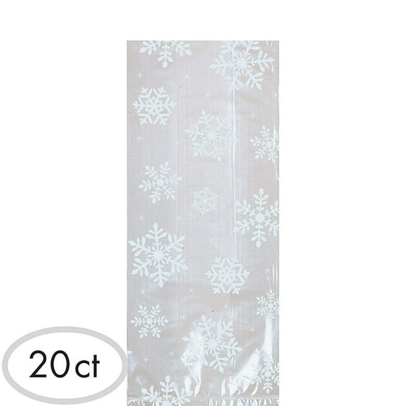 Holiday Snowflakes Plastic Party Bags With White Twist Ties - 9 1/2"H x 4"W x 2 1/4"D - 20 Pack (37019820)