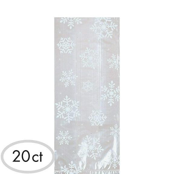 Holiday Snowflakes Plastic Party Bags With White Twist Ties - 9 1/2"H x 4"W x 2 1/4"D - 40 Pack (37019840)